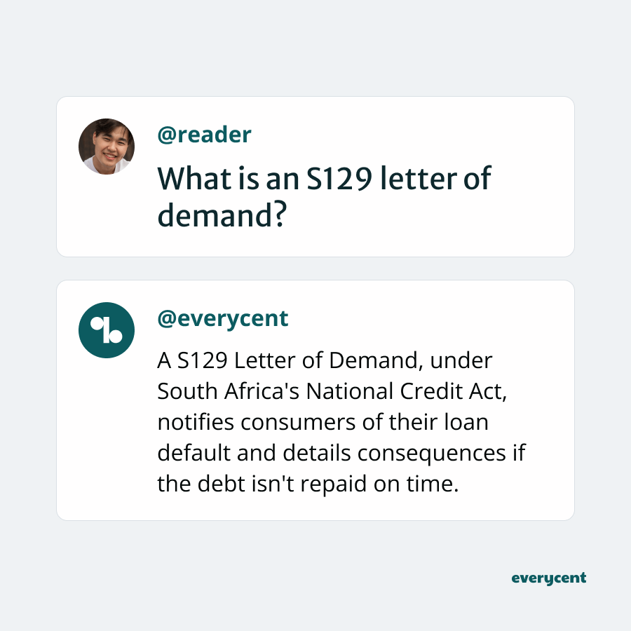 Q&A stylegraphic explaining a Section 129 Letter of Demand in South Africa