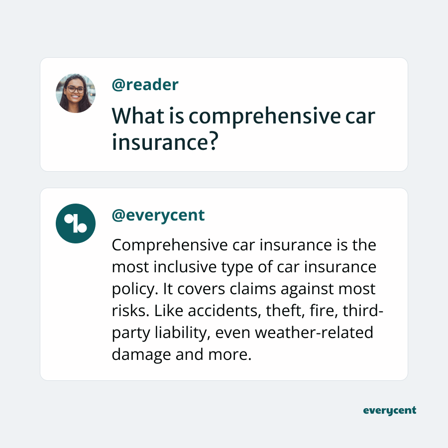 Q&A graphic explaining what comprehensive car insurance is.